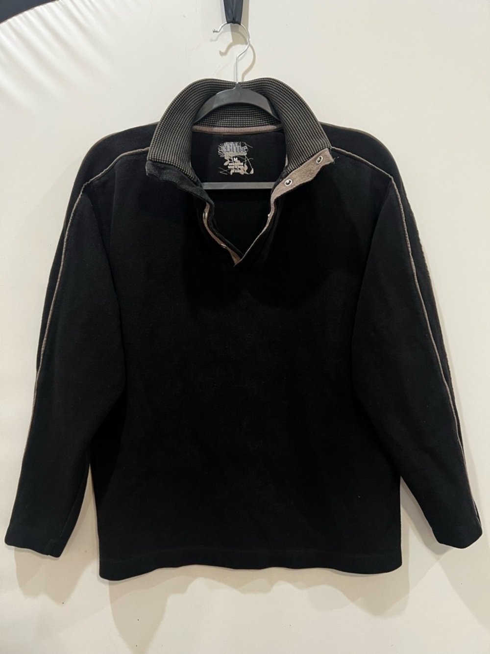 VTG Blue Pronto Uomo Sweater Mens Medium Black Knit Collared Pullover Cotton